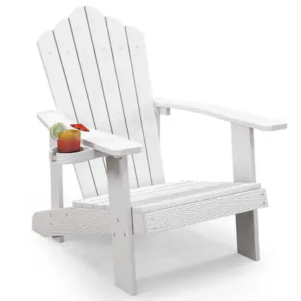 Front. Gymax - Gymax Patio HIPS Outdoor Weather Resistant Slatted Chair Adirondack Chair w/ Cup Holder White - White.