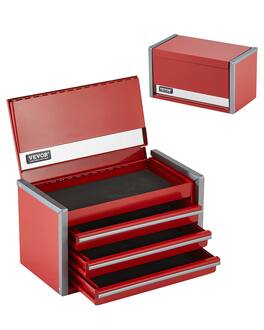 VEVOR - Metal Tool Box, 8.6-inch, Portable Metal Tool Box with 3 Drawers, Small Tool Chest with EVA Liners and PP Feet Pads - Red