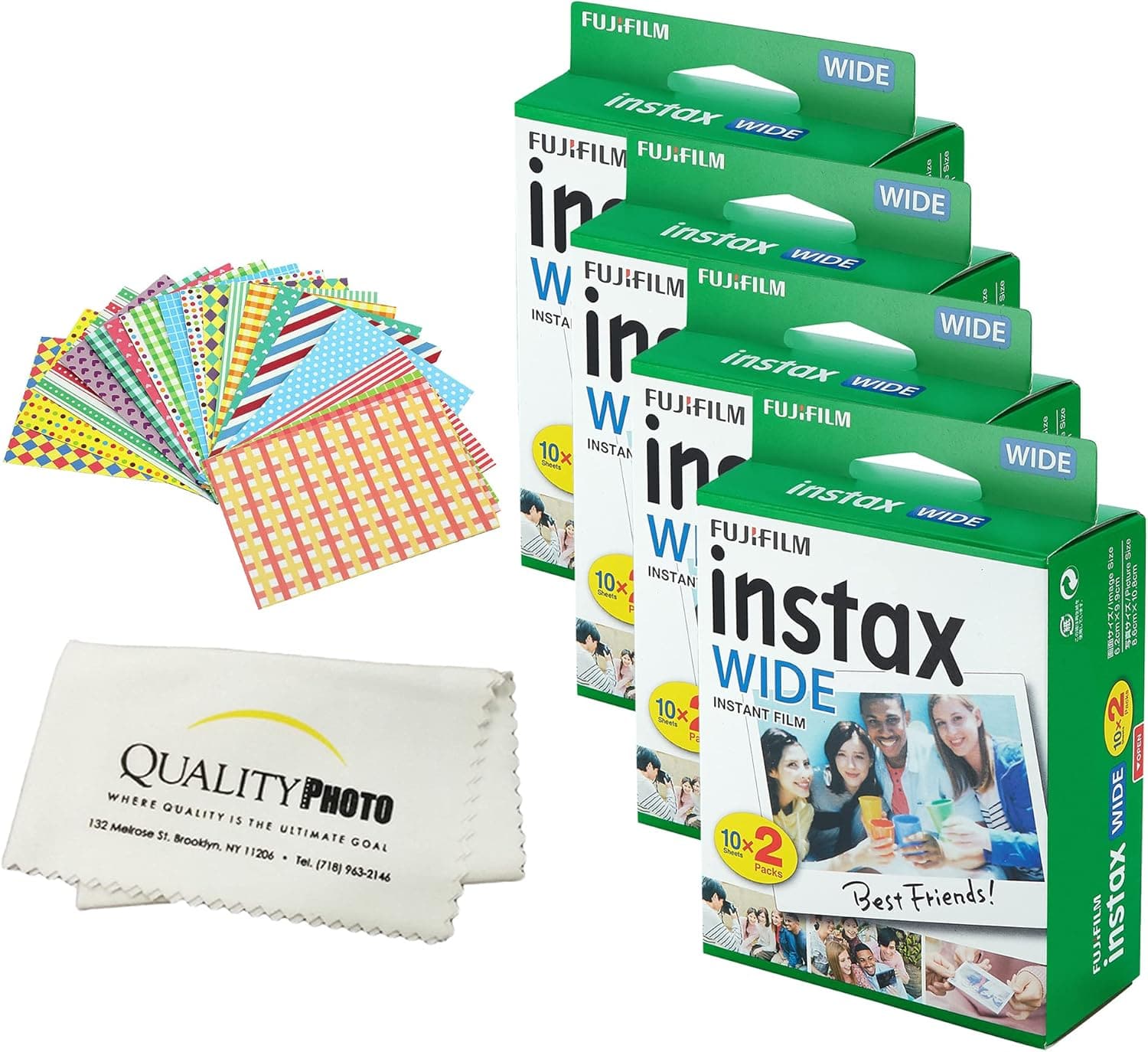 Instax Wide Instant Film 100 SHEETS - For Fujifilm Instax Wide Cameras + Frame Stickers and Microfiber Cloth