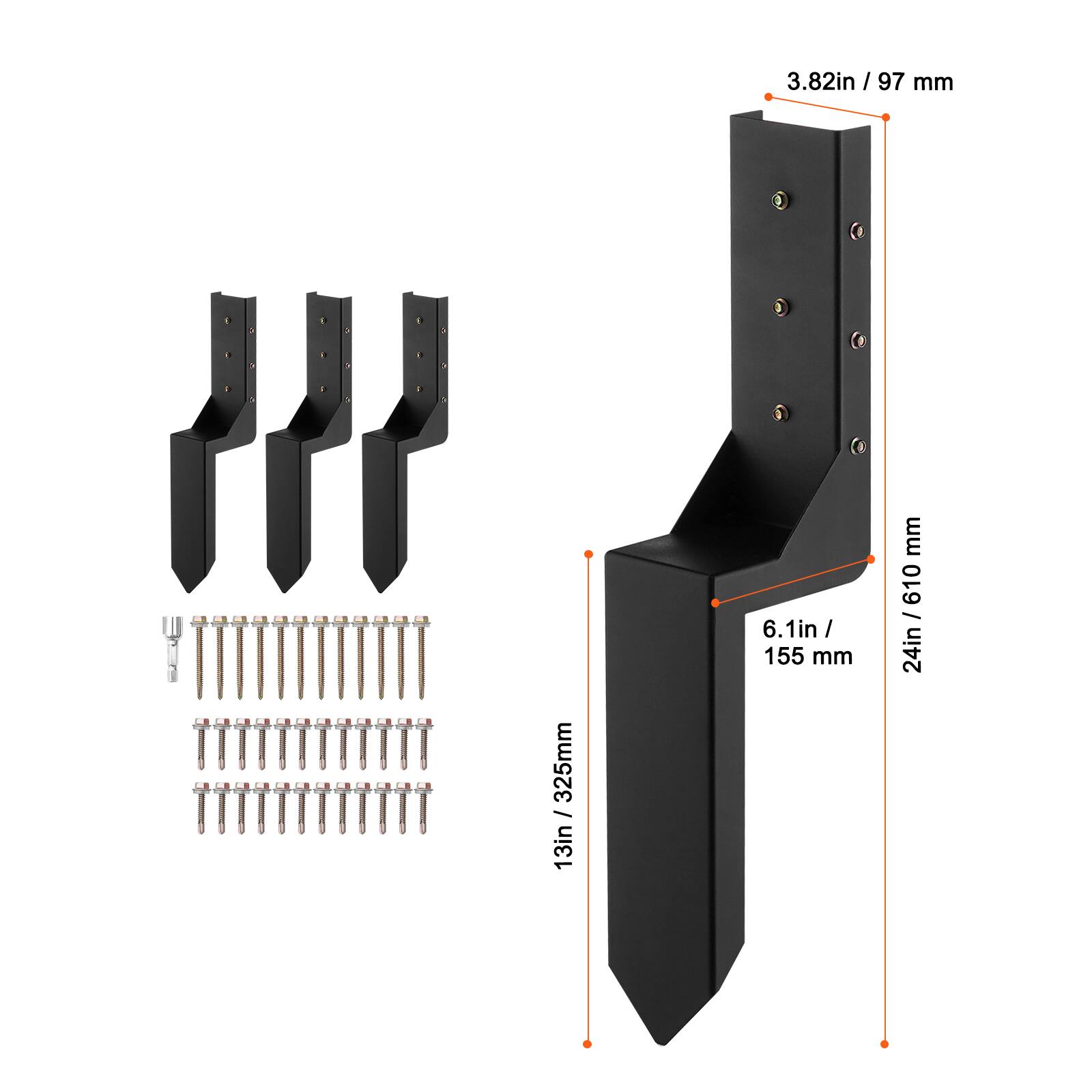 3.82in / 97 mm  
6.1in / 155 mm  
13in / 325mm  
24in / 610 mm