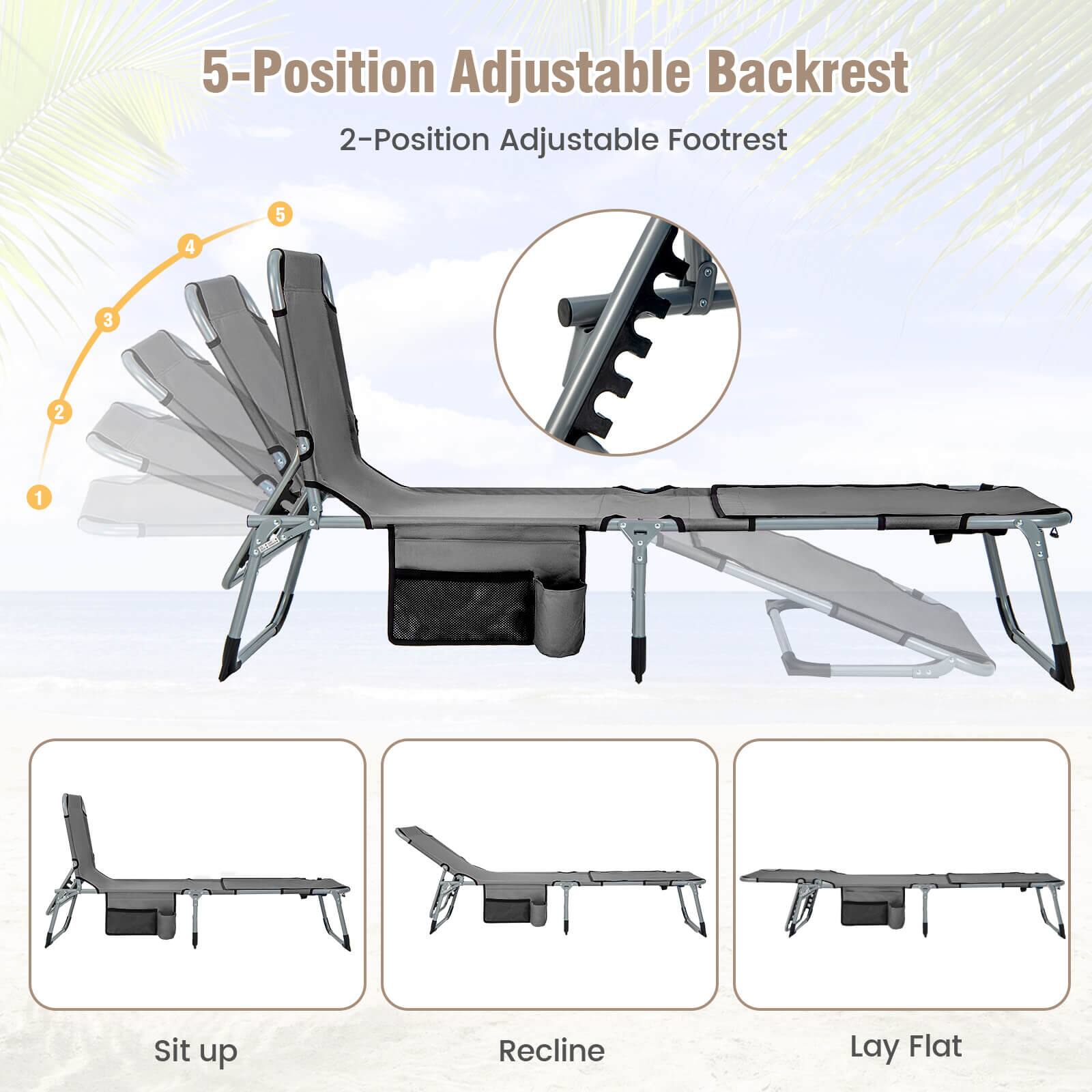 5-Position Adjustable Backrest  
2-Position Adjustable Footrest  

5  
4  
3  
2  
1  

Sit up  
Recline  
Lay Flat