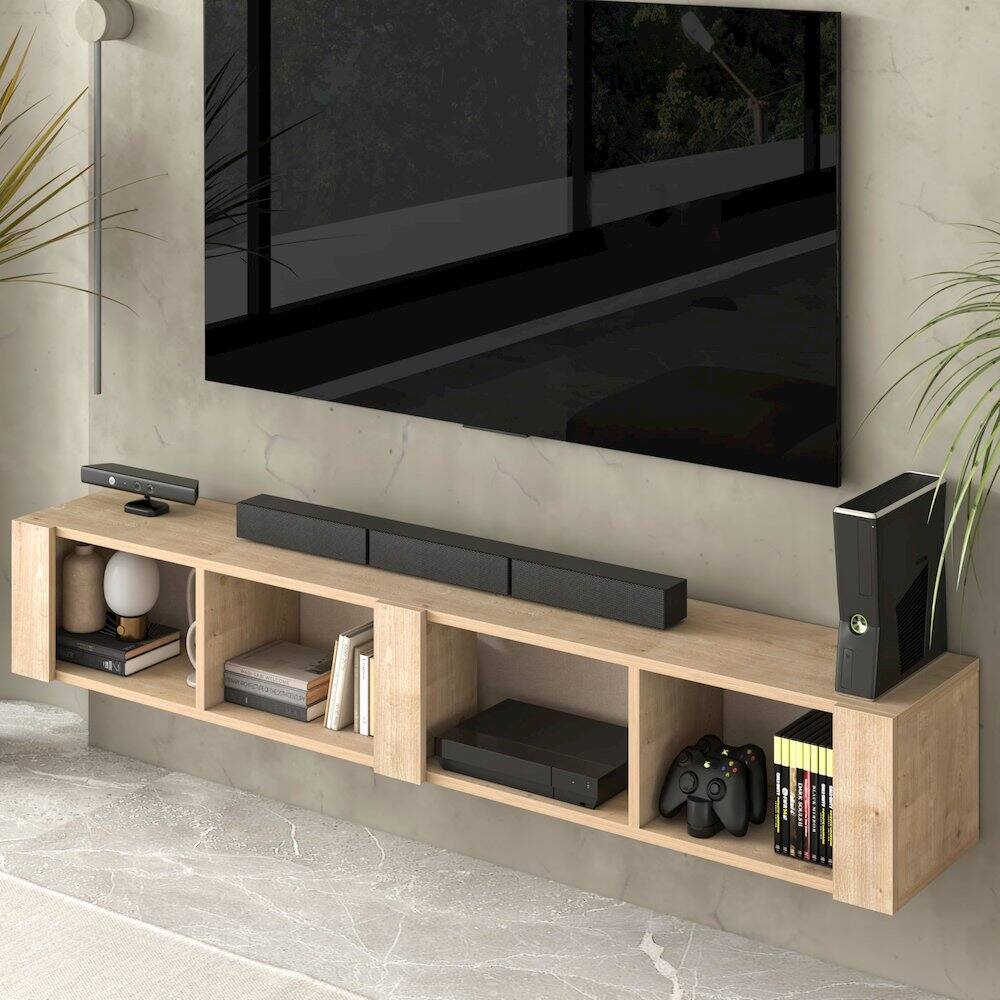 Back. Atelier Mobili - Floating TV Stand for 75 Inch TVs – Wall Mounted Entertainment Center - Beige.