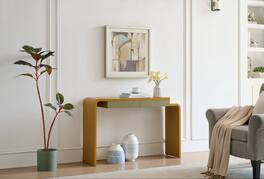 Kings Brand Furniture - Yuma Wooden Rounded Silhouette Console Table - Honey mustard