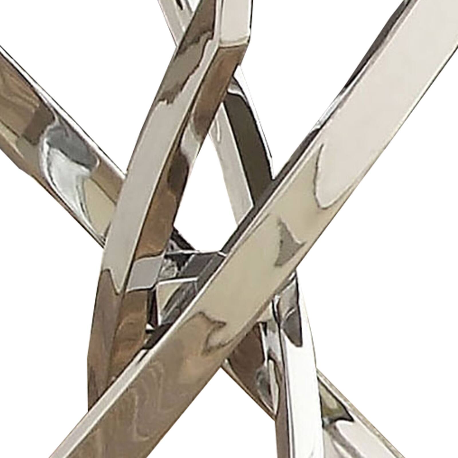 Alt View 2. Manhattan Lane - Round Glass Top End Table with Criss Cross Metal Base - Silver and clear.