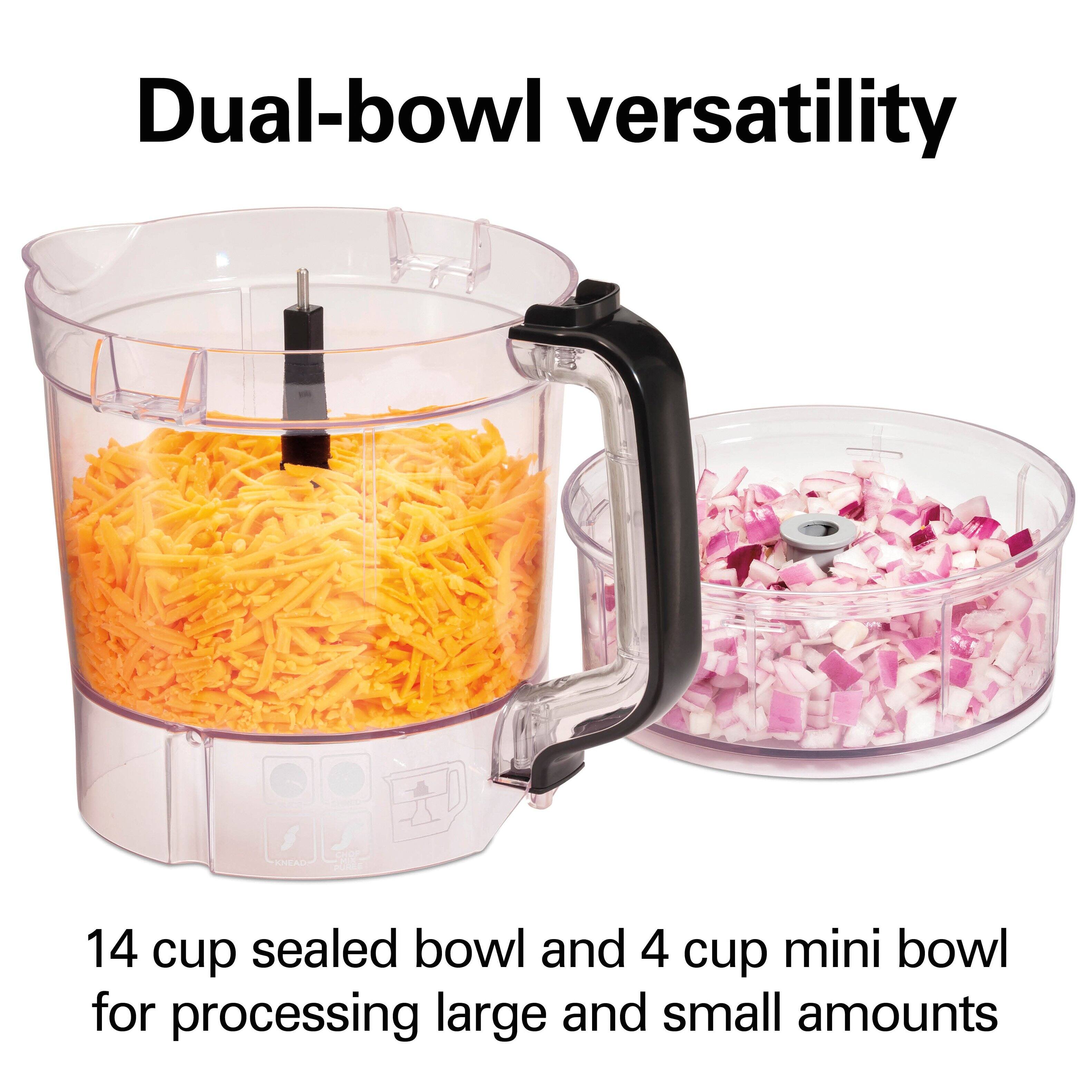 Dual-bowl versatility

14 cup sealed bowl and 4 cup mini bowl for processing large and small amounts