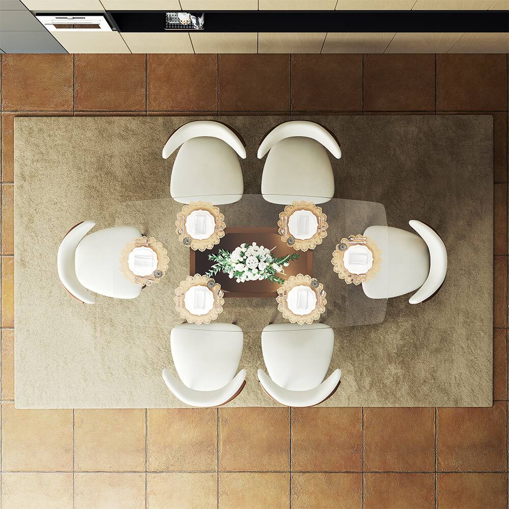 Back. POVISON - 71" Modern Glass  Long Dining Table for 6, Transparent Glass for Kitchen, Bronze Stainless Steel Pedestal Kitchen Table - Transparent.