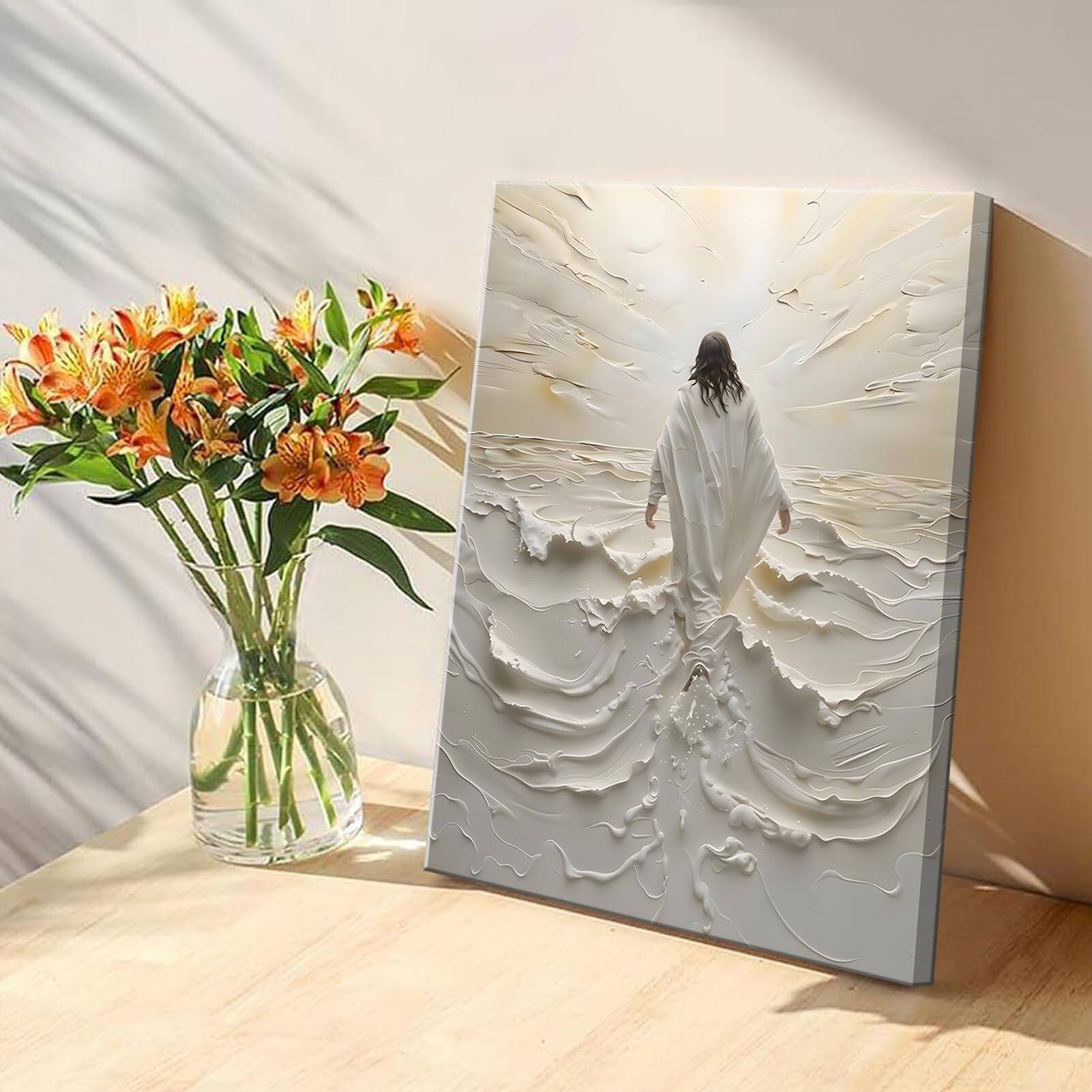 Alt View 3. Hirose Alice - Abstract Jesus Walking on Water Canvas Wall Art Christian Spiritual Wall Decor Pictures Divine Light Modern - Abstract Jesus 24"L x 16"W.