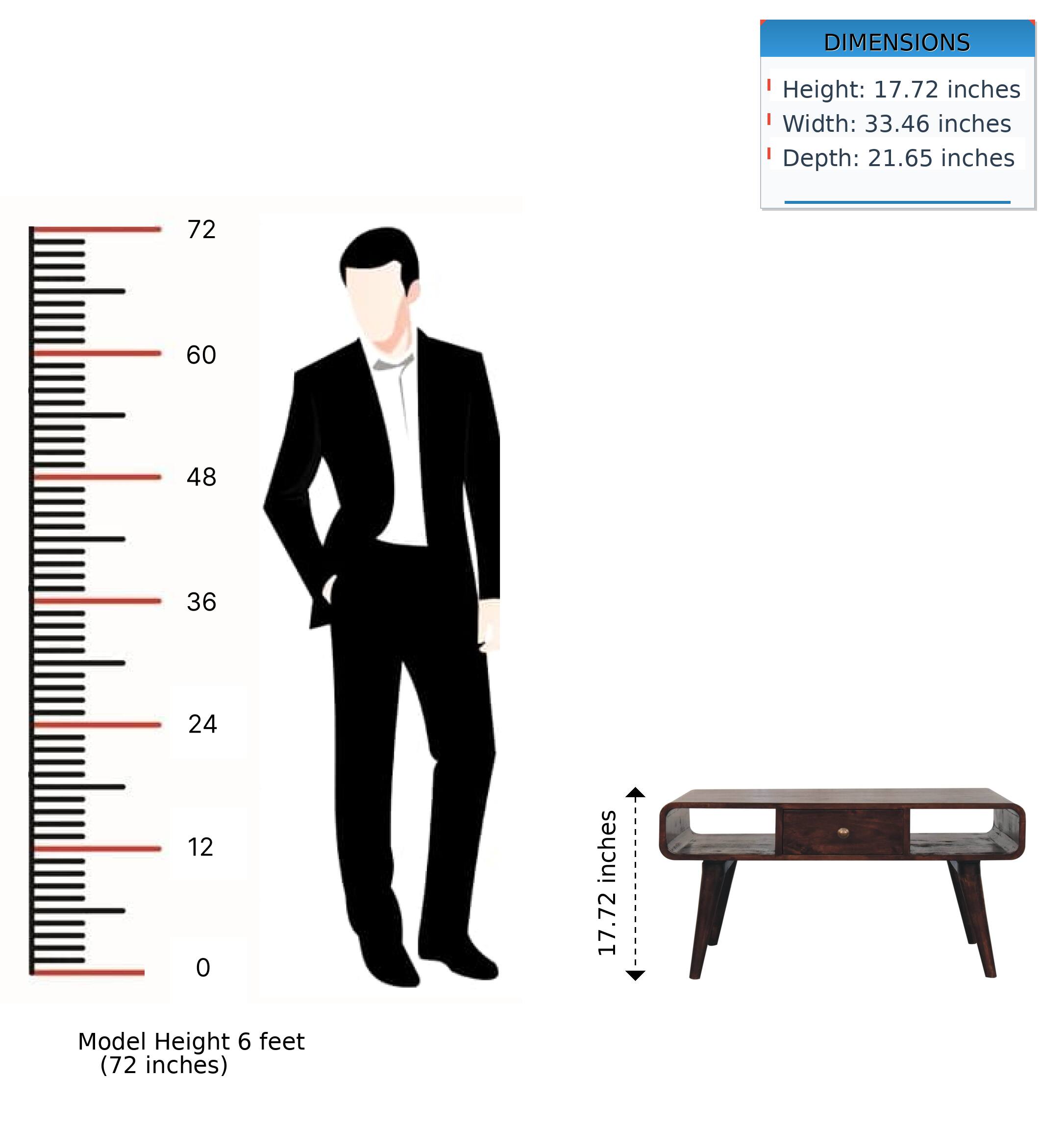 DIMENSIONS  
Height: 17.72 inches  
Width: 33.46 inches  
Depth: 21.65 inches  

Model Height 6 feet (72 inches)