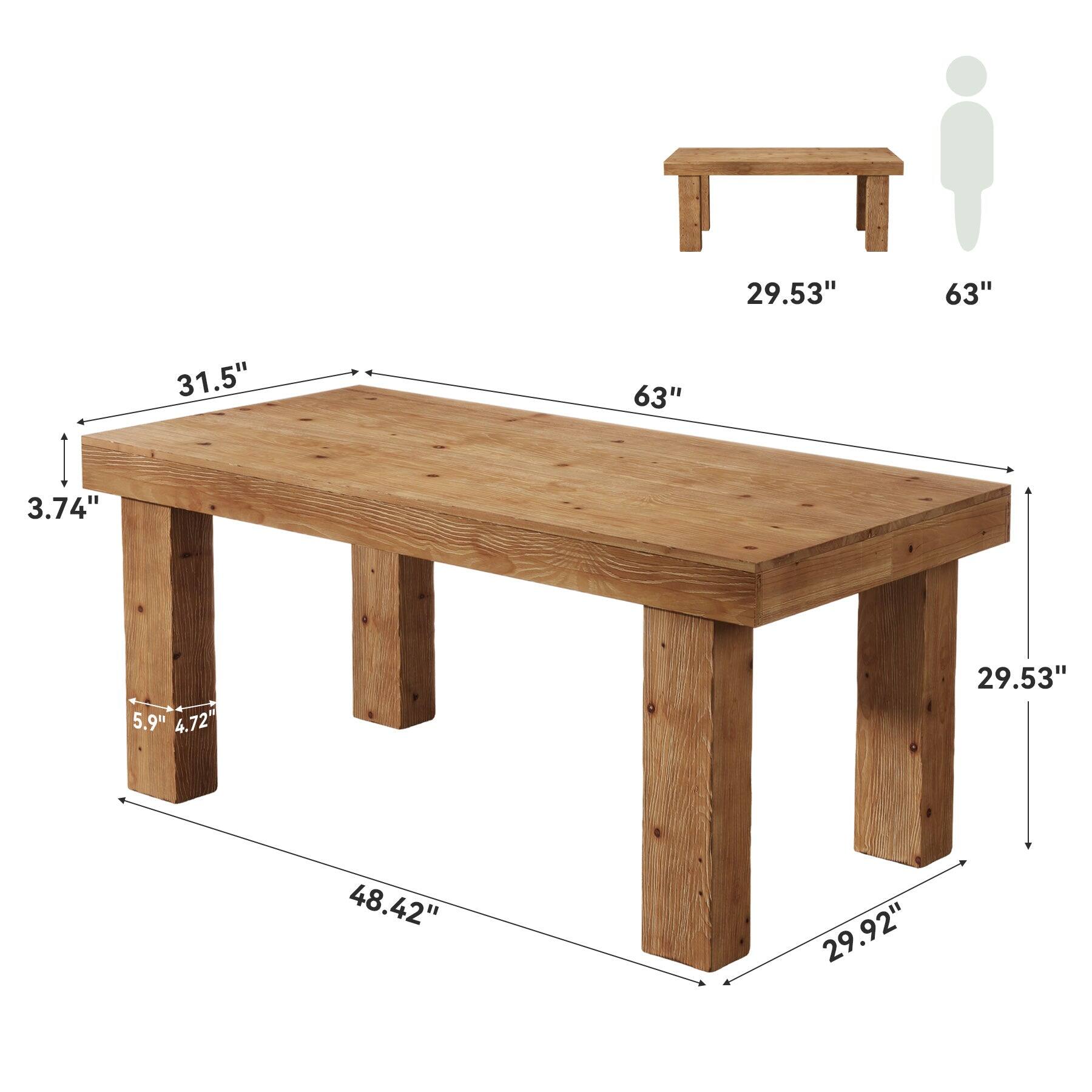 Tribesigns Farmhouse Solid Wood Dining Table with Wood Grain Finish and ...