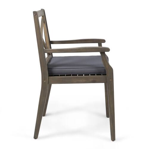 Left. Whisen - 2-Piece Outdoor Dining Chair Set with Cushions, Solid Wood Patio Seating for Backyard, Garden & Poolside - Grey.