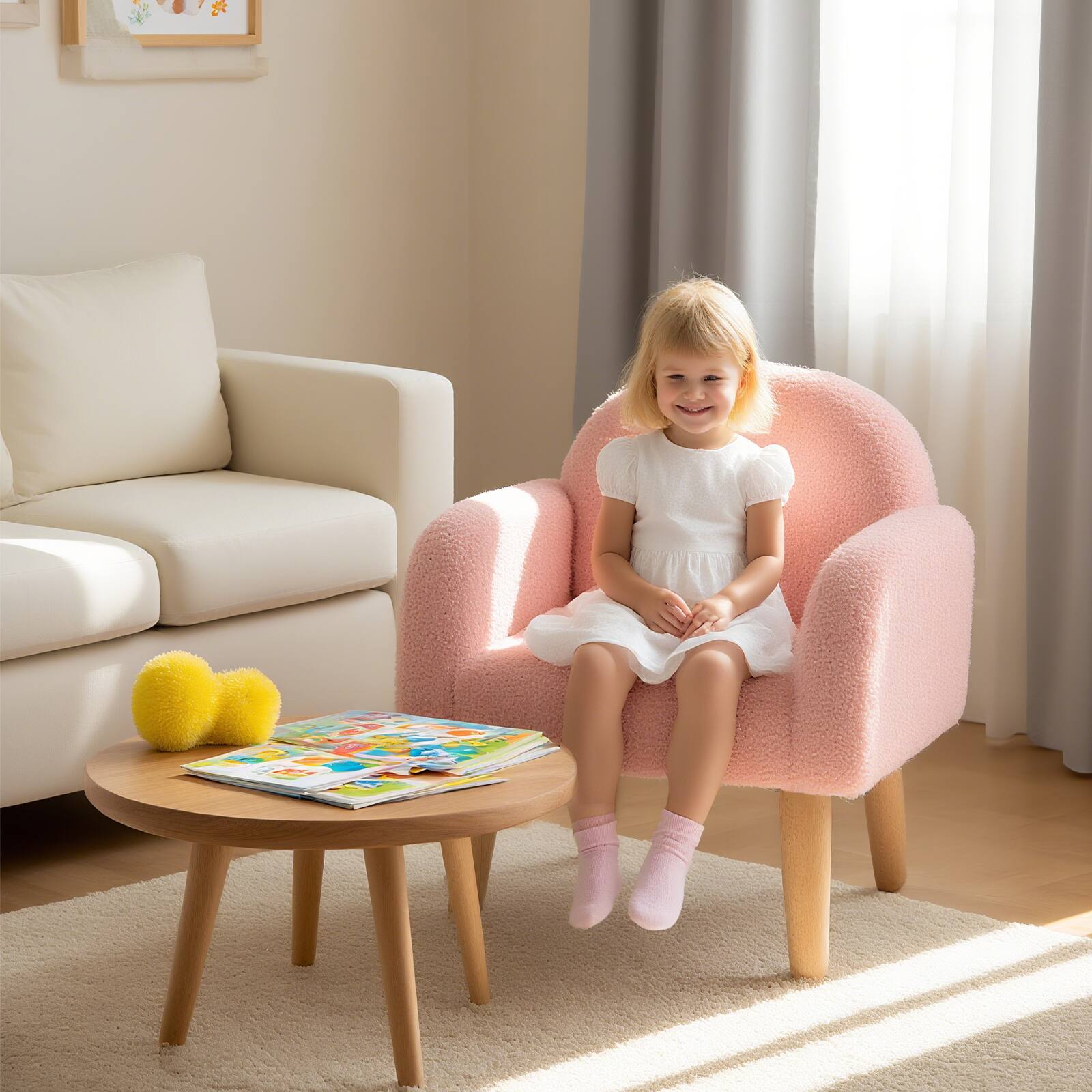 Alt View 3. Gymax - Gymax Soft Plush Kids Couch w/Comfy Backrest & Armrests Upholstered Children Floor Sofa - Pink.