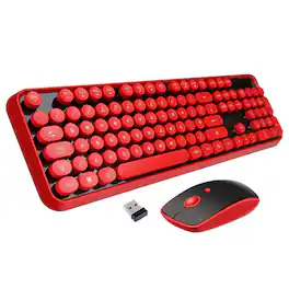 Live At Space - Wireless And Mouse Combo 104 Keys Full-sized 2.4 Ghz Round Keycap Colorful Keyboards Usb Receiver Plug Play For Windows - Black Red