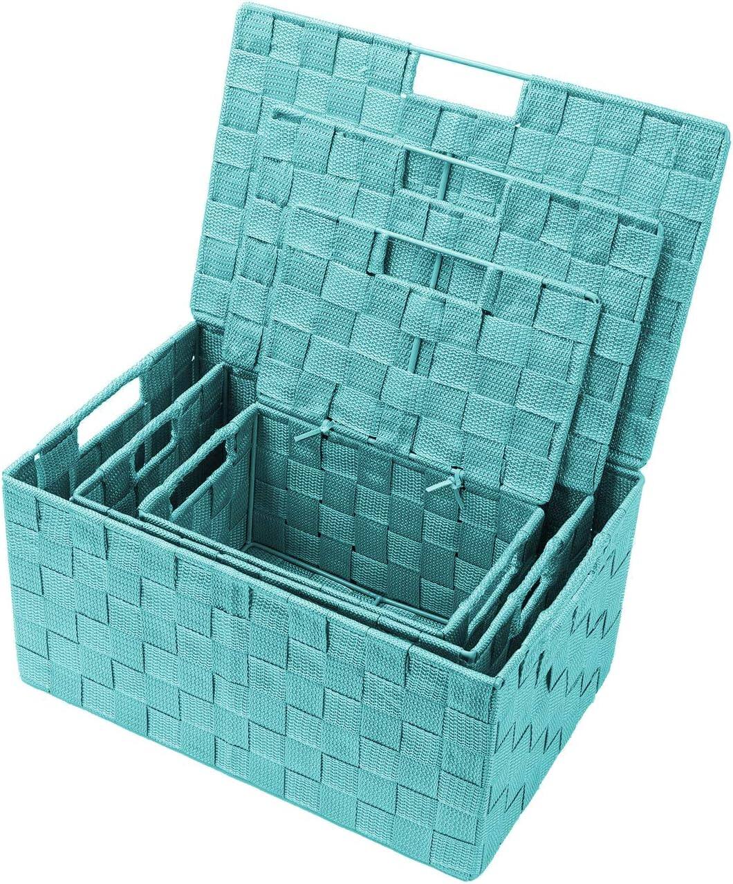 Alt View 3. Sorbus - Sorbus Set of 3 Storage Baskets for Organizing with Lid, Mesh, Linen, Organizer Storage Baskets for Home or Office - Blue.