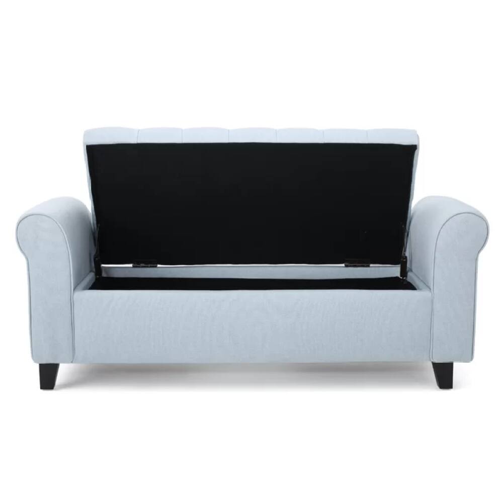 Alt View 1. PDTEND - Contemporary Storage Ottoman with Rolled Arms and Button Tufting in Wheat Fabric - Blue.
