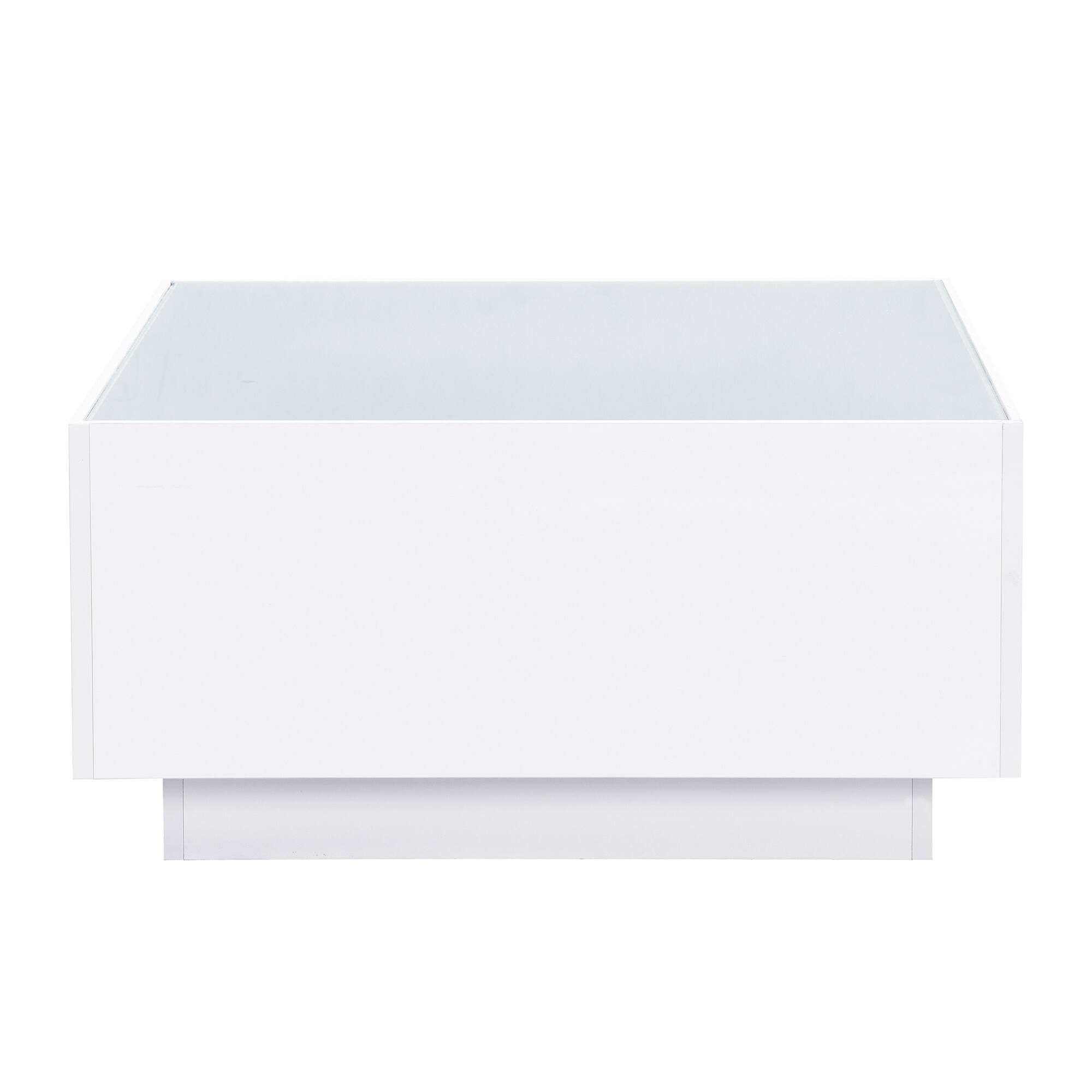 Alt View 5. Tiramisubest - Square High Glossy Coffee Table with 16-color LED Strip Lights,Modern Center Table with Frosted Tempered Glass Top,White - White.