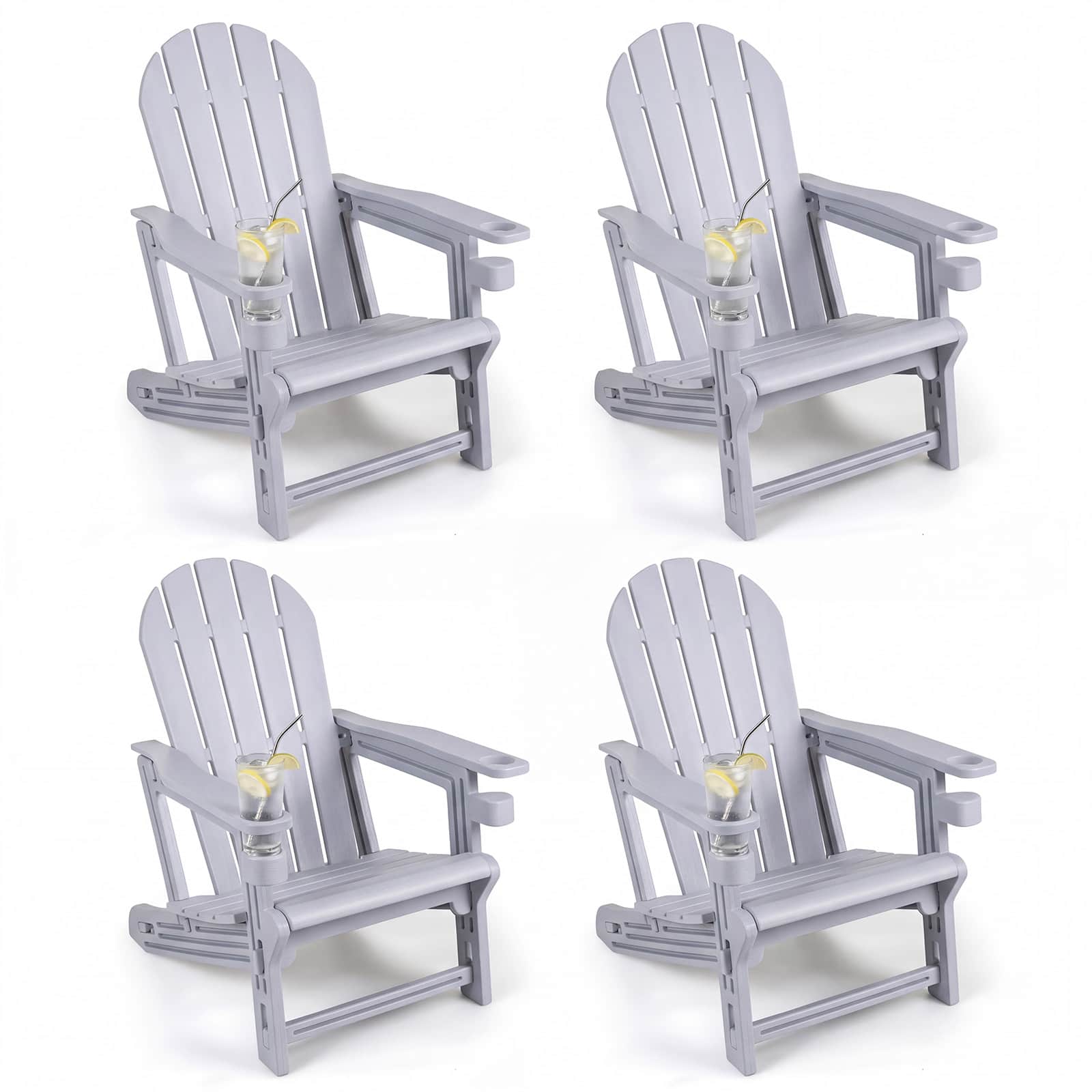 Gymax - Adirondack Chair Set of 4 HDPE All-Weather Fire Pit Chairs w/ Cup Holder - Gray price history on PriceWatchPro