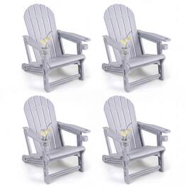 Gymax - Adirondack Chair Set of 4 HDPE All-Weather Fire Pit Chairs w/ Cup Holder - Gray