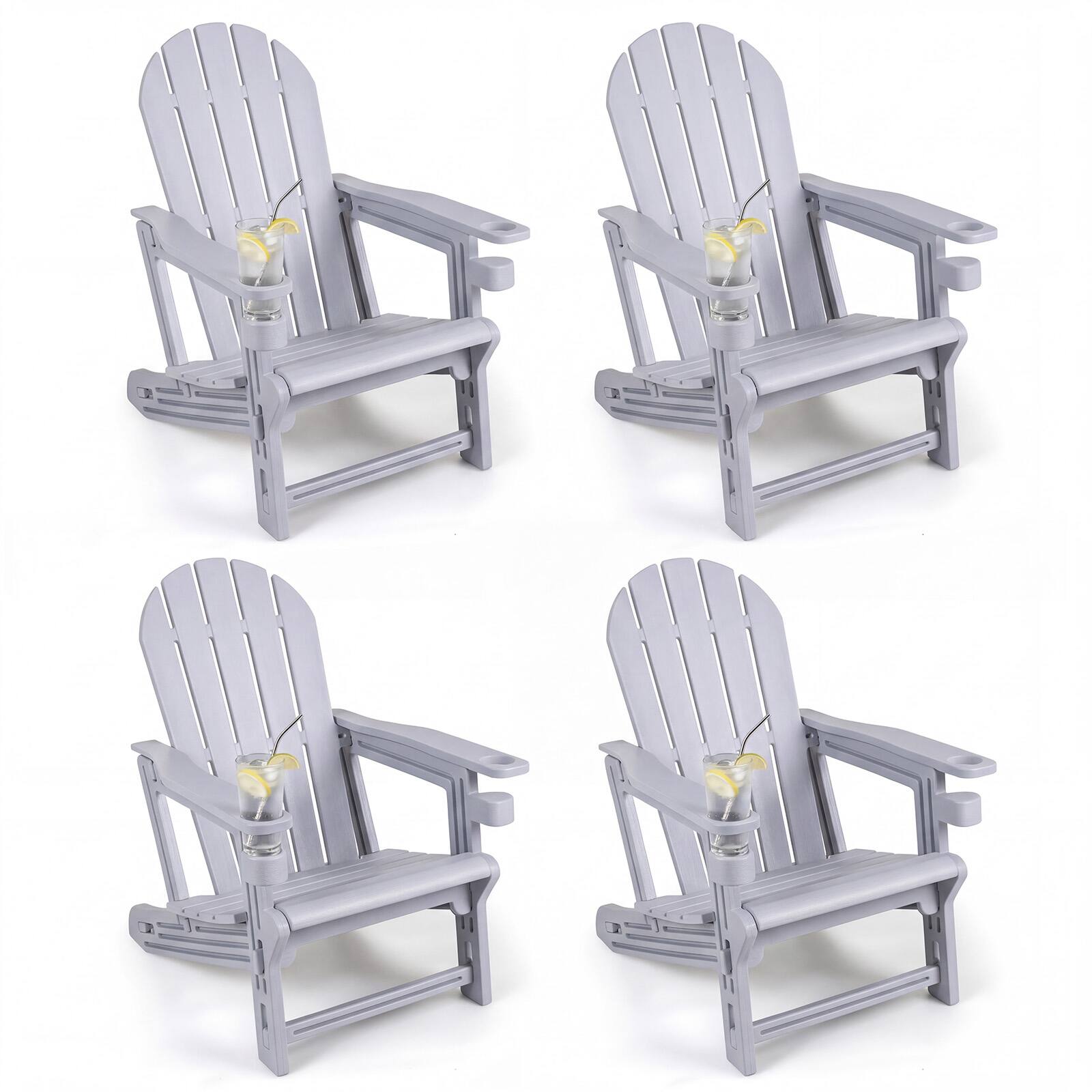 Front. Gymax - Gymax Adirondack Chair Set of 4 HDPE All-Weather Fire Pit Chairs w/ Cup Holder - Gray.