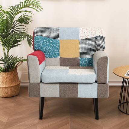 Front. APRILSOUL - Accent Chair Mid Century Modern Fabric Club Chair for Bedroom Comfy Colourful Single Sofa Chair for Livingroom - Colorful.