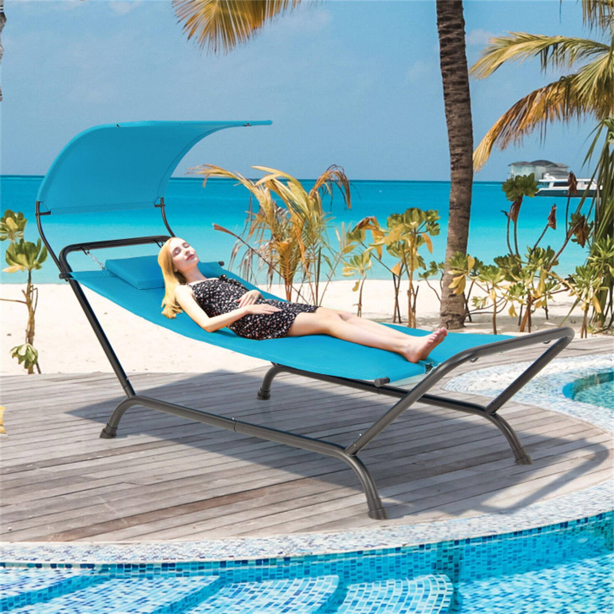 Alt View 3. Boyel Living - Navy Blue Outdoor Hanging Chaise Lounge Chair 53.0-in W x 95.5-in L x 40.5-in H 32.6-lb Net Weight - Navy.