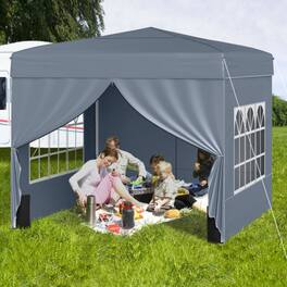 Mondawe - 10 x 10 FT Pop-Up Canopy Tent with 4 Sidewalls and Wheeled Bag - Gray