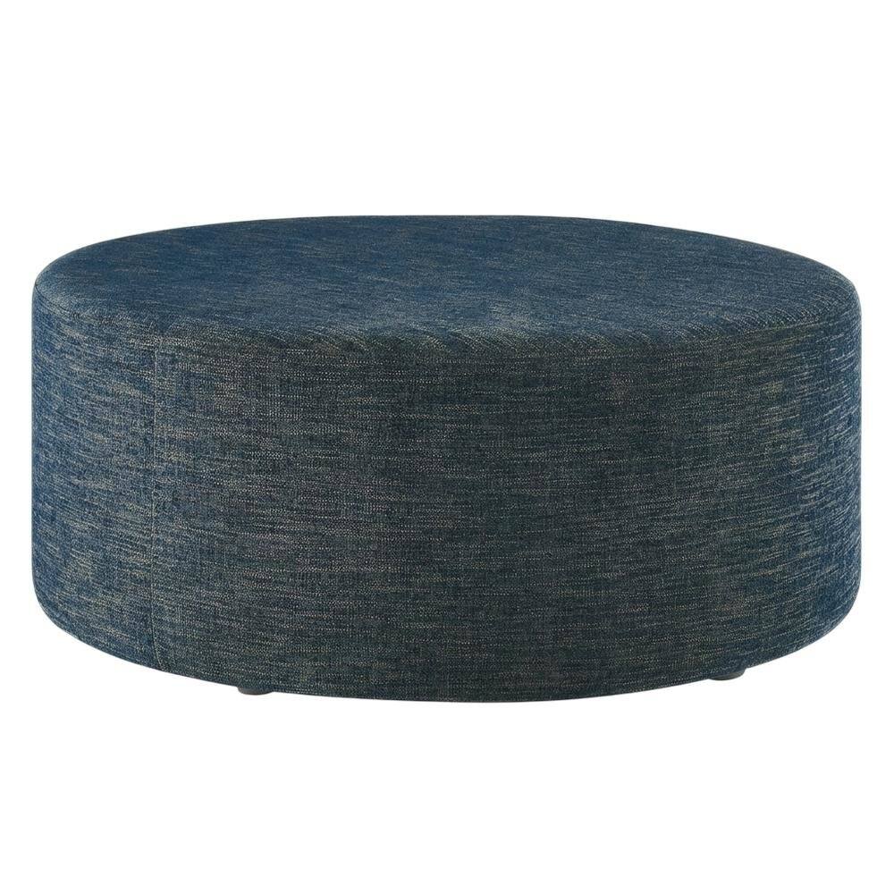 Back. Outdoor Escape - Outdoor Woven Fabric Ottoman in Heathered Finish with Comfortable Upholstery - Blue.