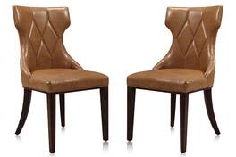 Manhattan Comfort - Reine Traditional Wood Upholstered Dining Chair - Set of 2 - Saddle Brown