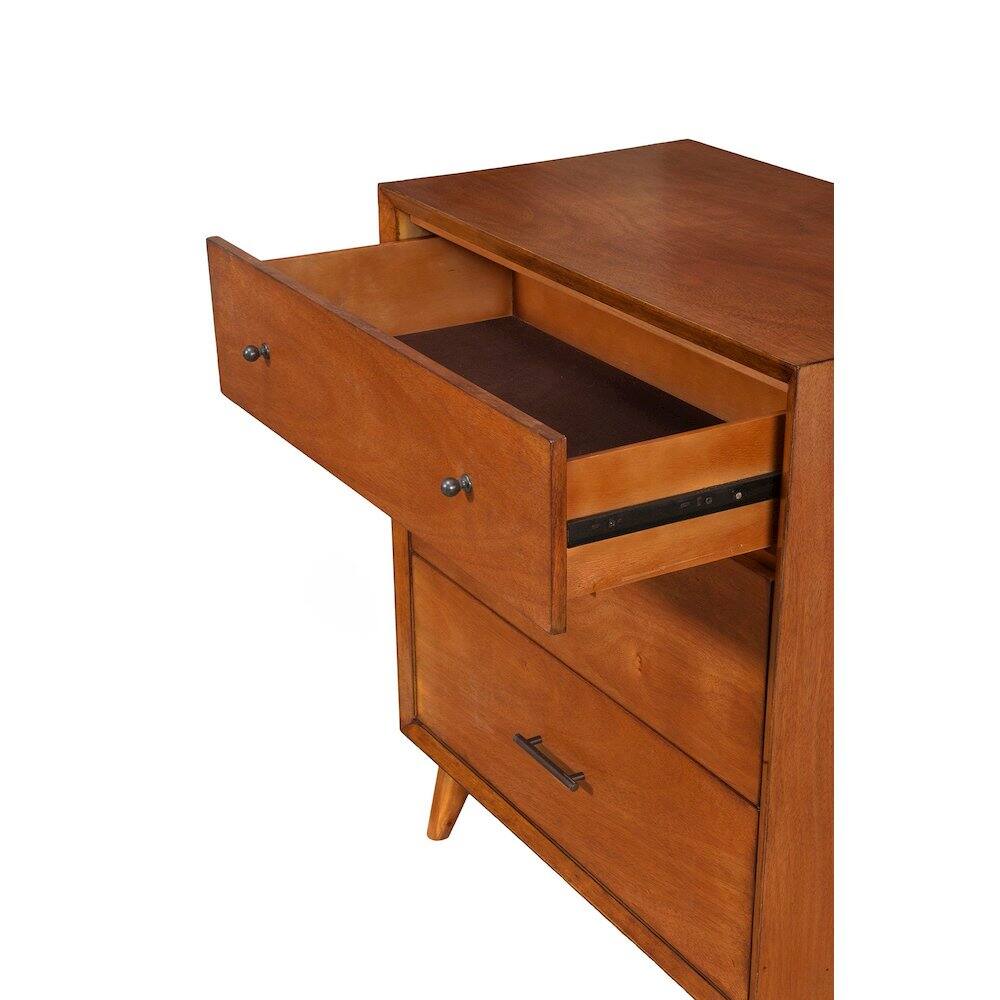 Angle. Alpine Furniture - Flynn Mid Century Modern 3 Drawer Small Chest - Acorn.