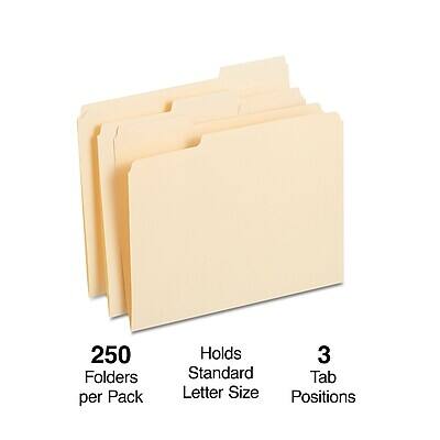 250 Folders per Pack  
Holds 3 Standard Tab Letter Size Positions