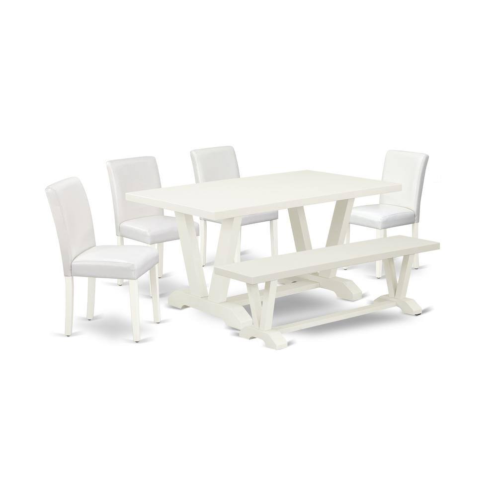 Left. East West Furniture - East West Furniture V026AB264-6 6-Piece Beautiful Dinette Set a Great Linen White Modern Dining Table Top - Linen White - Multi-Color.