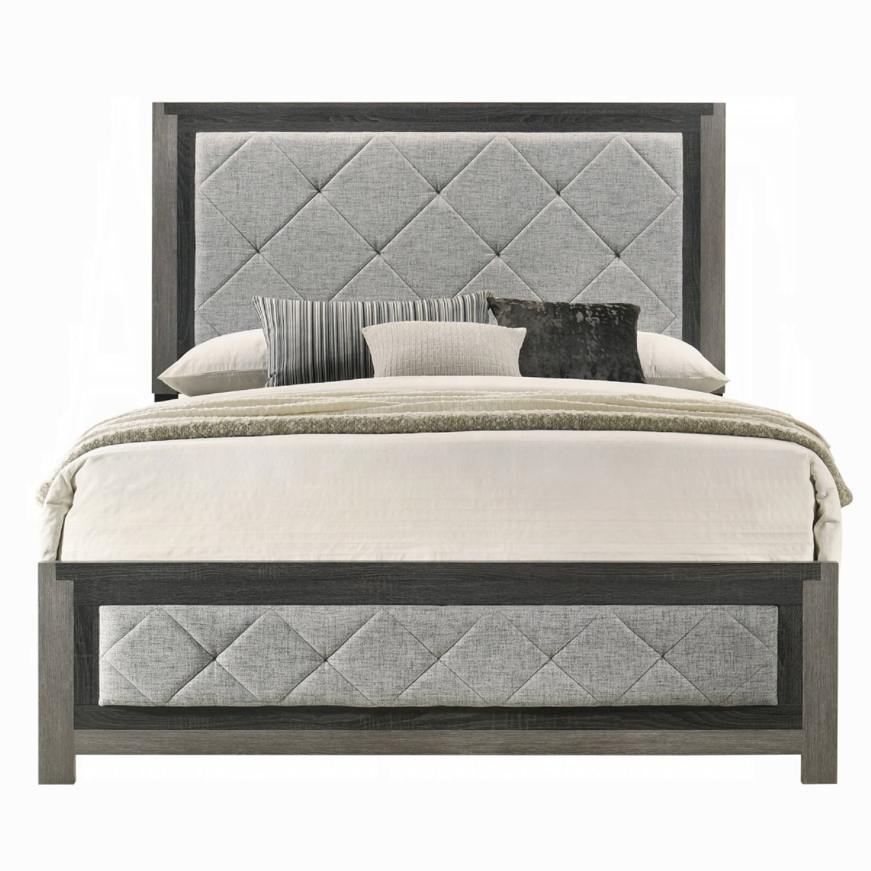 Alt View 1. Manhattan Lane - Joho Queen Bed with Gray Diamond Button Tufted Upholstery, Modern Gray - Gray.