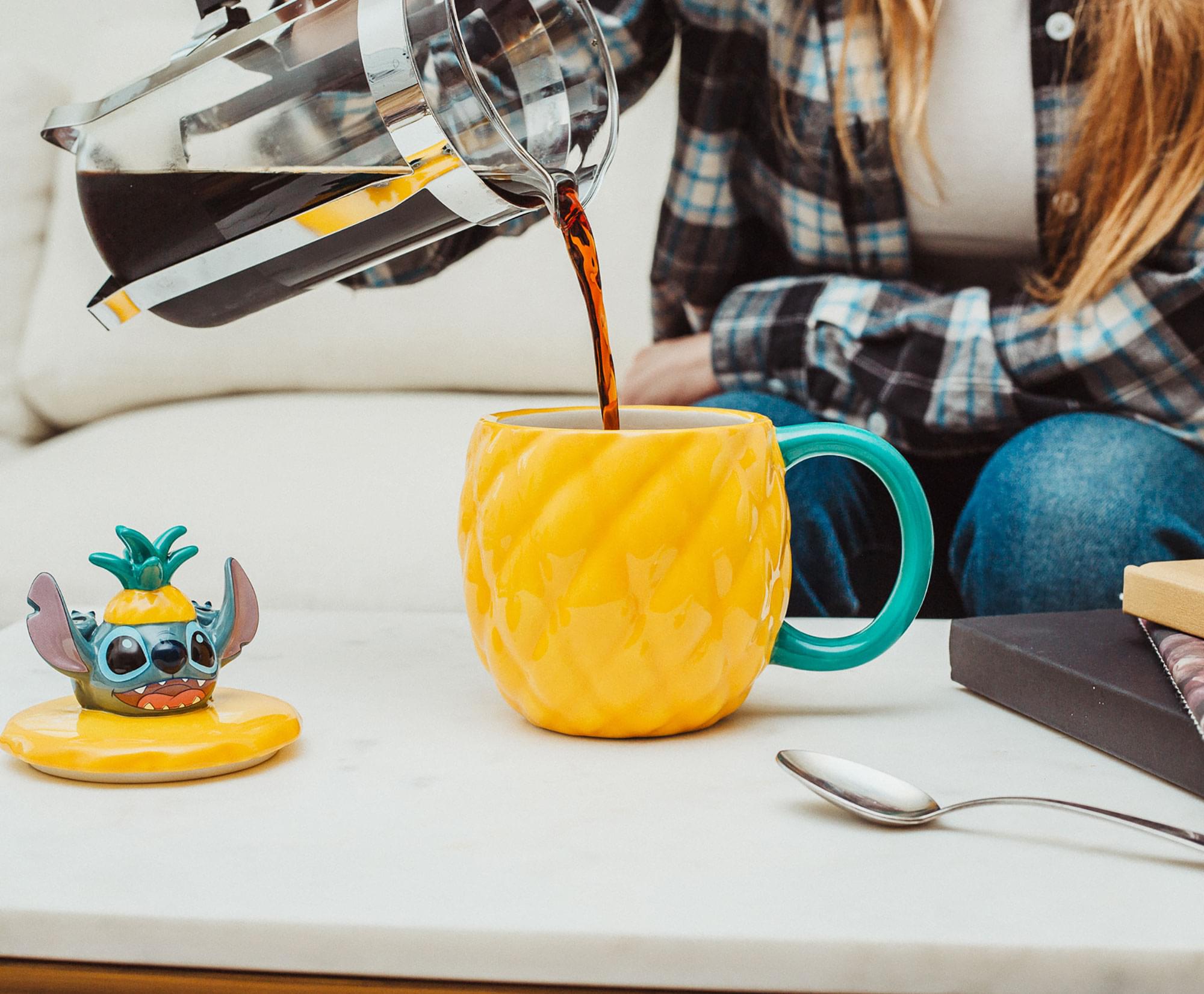 Alt View 3. Silver Buffalo - Disney Lilo & Stitch Pineapple 3D Sculpted Ceramic Mug With Lid | Holds 20 Ounce - Yellow.