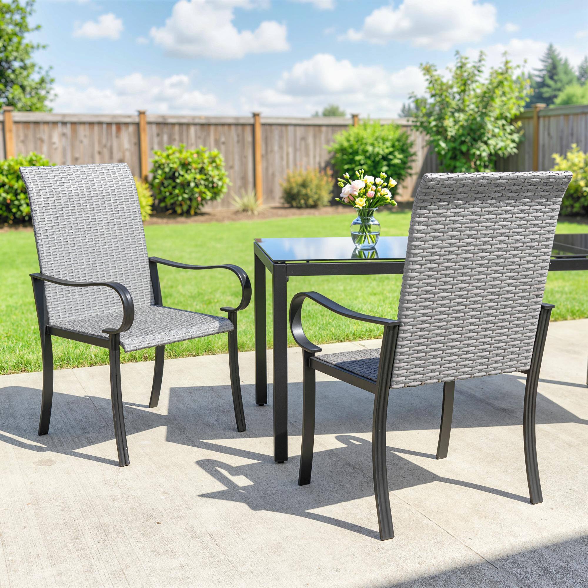 Alt View 7. Outsunny - Set of 2 Outdoor Wicker Dining Chairs with Armrest, Steel Frame - Gray.