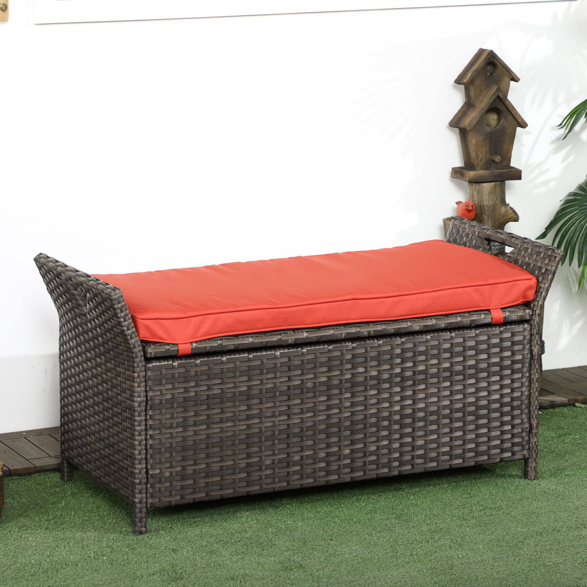 Angle. Outsunny - Outsunny 29 Gallon Patio Wicker Storage Bench, Outdoor PE Rattan Patio Furniture, 2-In-1 Large Capacity - Red.