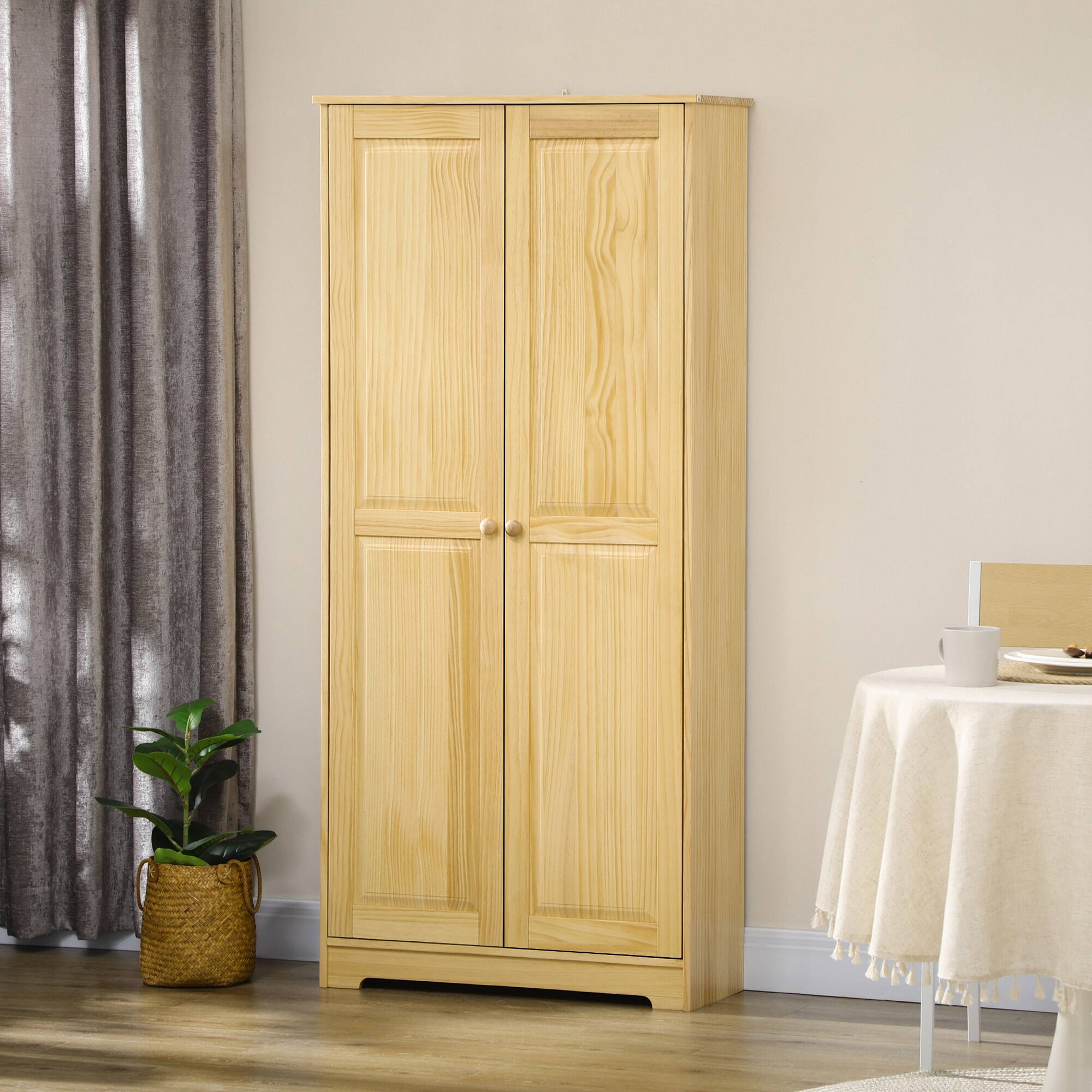 Alt View 1. Homcom - Pinewood Kitchen Pantry Storage Cabinet, Freestanding Cabinets with Doors and Shelves - Light Brown.