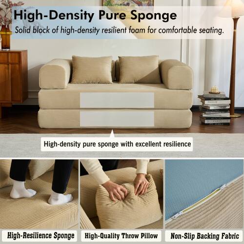 High-Density Pure Sponge  
Solid block of high-density resilient foam for comfortable seating.  

High-density pure sponge with excellent resilience  

High-Resilience Sponge  
High-Quality Throw Pillow  
Non-Slip Backing Fabric