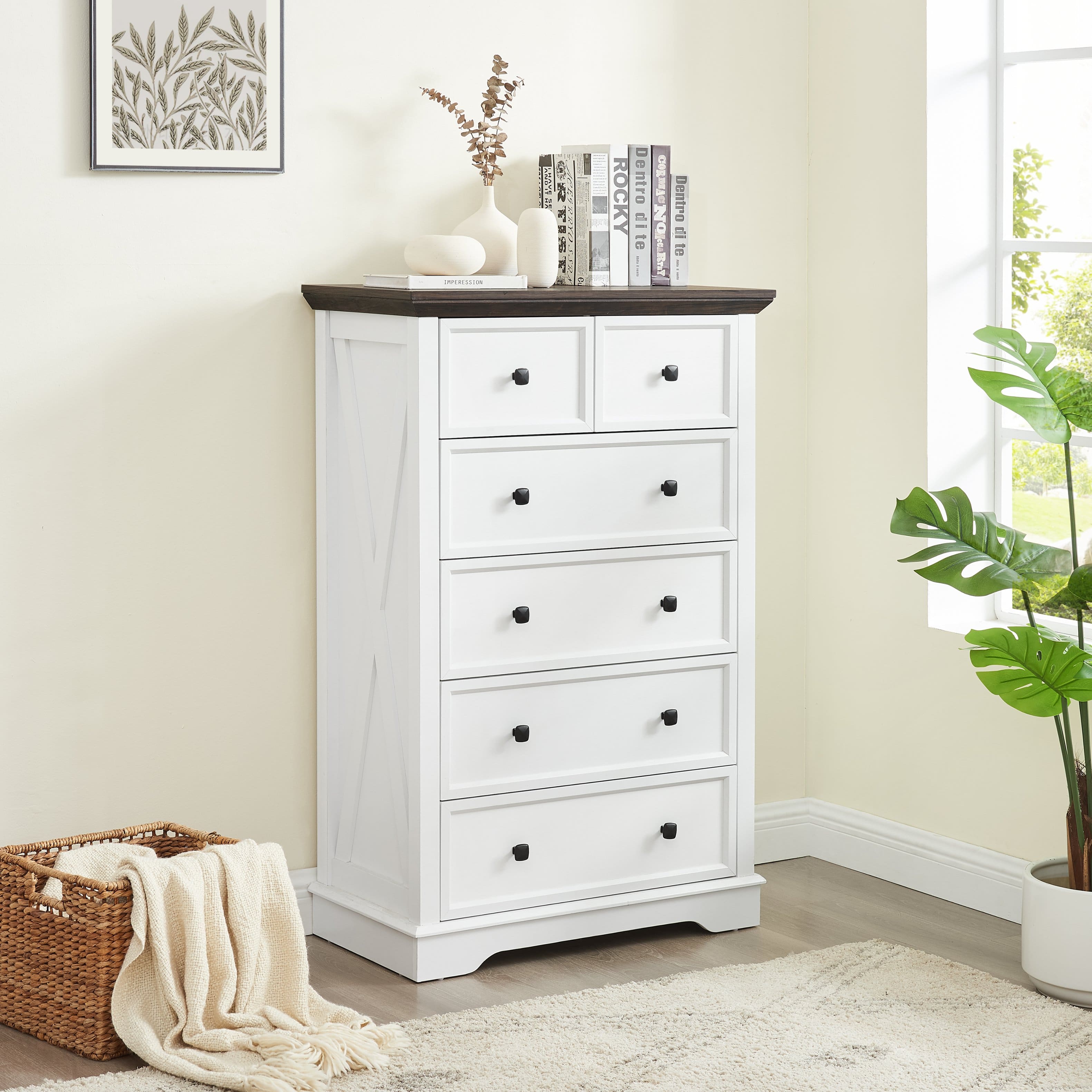 TinyHomie - 6 Drawer Tall Dresser Chest Closet Organizer Living Room - White