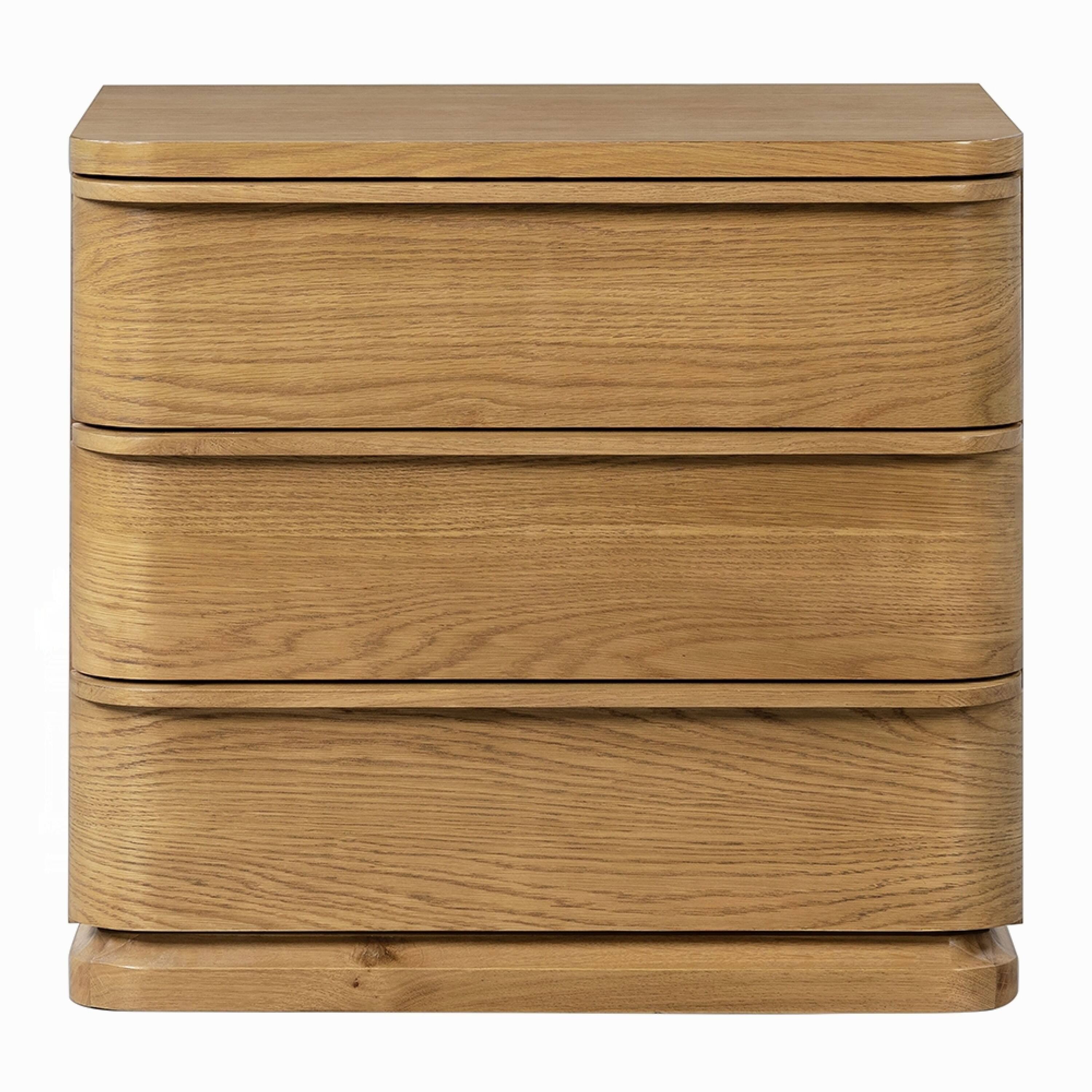 Angle. Manhattan Lane - Sery 3 Drawer Nightstand, Minimalist Lip Handles, Wood 26 Inch - Oak Brown.