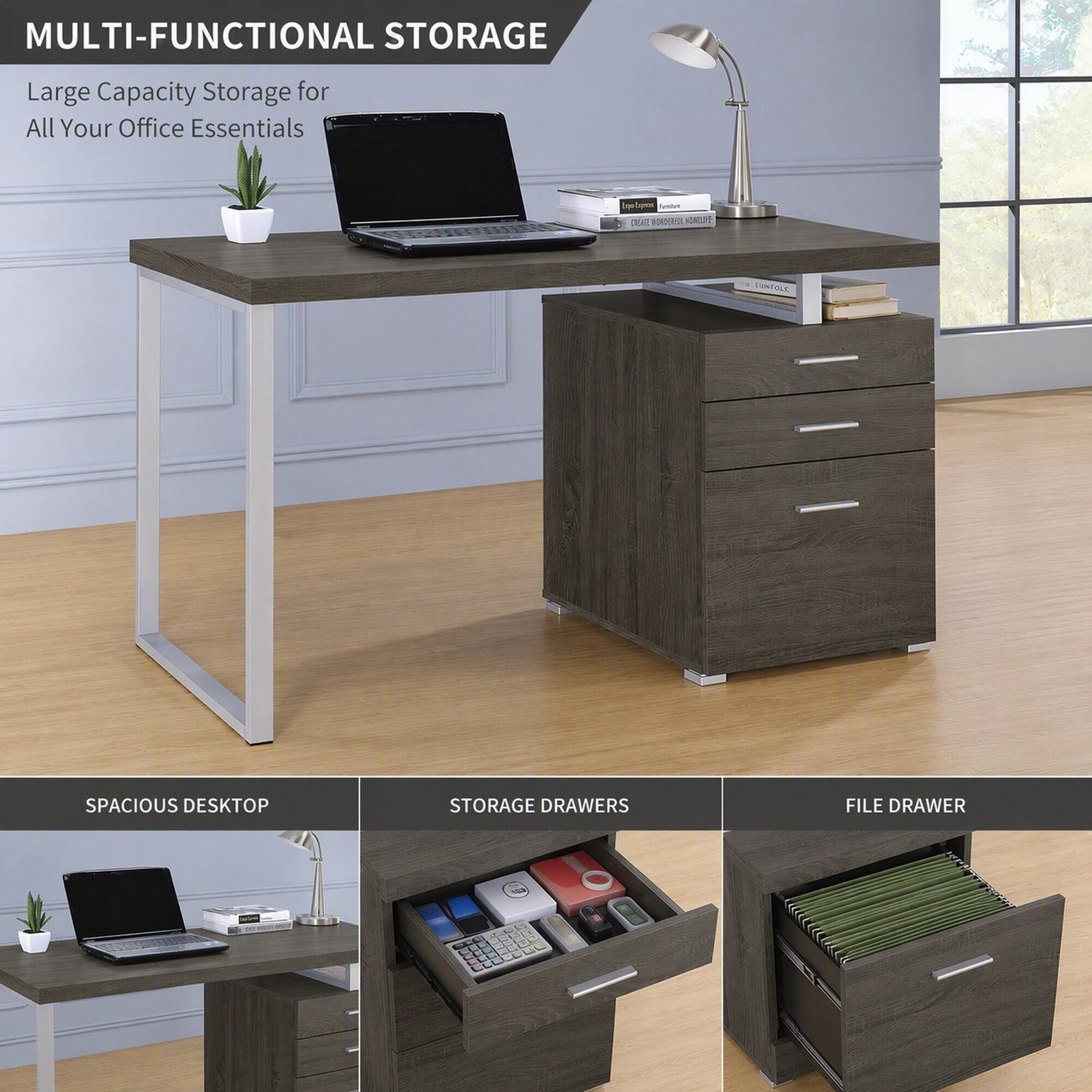 MULTI-FUNCTIONAL STORAGE  
Large Capacity Storage for All Your Office Essentials  

SPACIOUS DESKTOP  
STORAGE DRAWERS  
FILE DRAWER