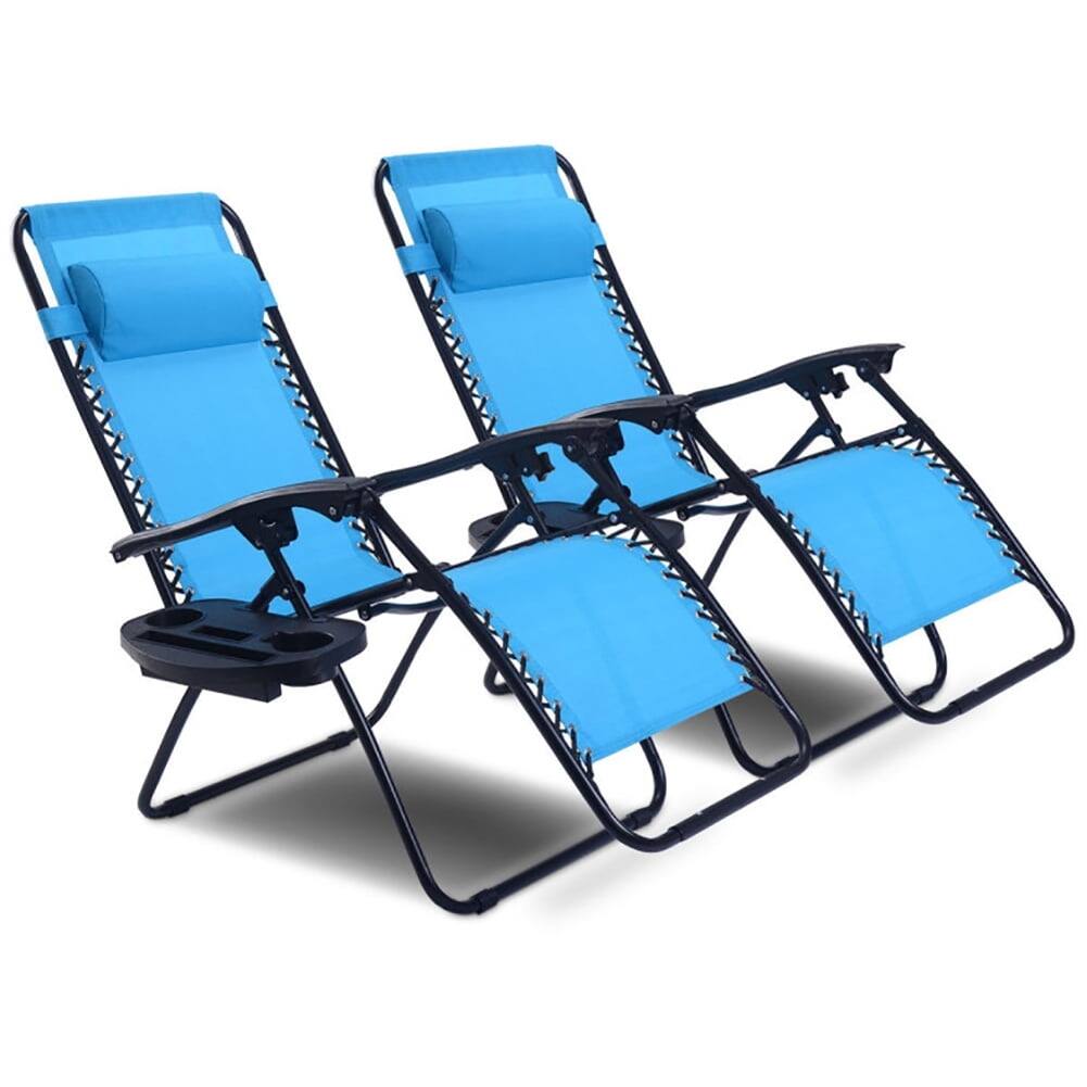 Front. Pefilos - 2 Pieces Folding Lounge Chair with Zero Gravity-Light Blue, Oversized Padded Zero Gravity Chair, Foldable Patio Recliner - Blue.