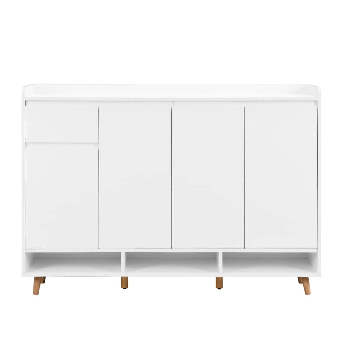 HTUTWOO - Modern Shoe Storage Cabinet, Adjustable Shelves Shoe Rack Organizer with 4 Doors and 1 Drawer - White