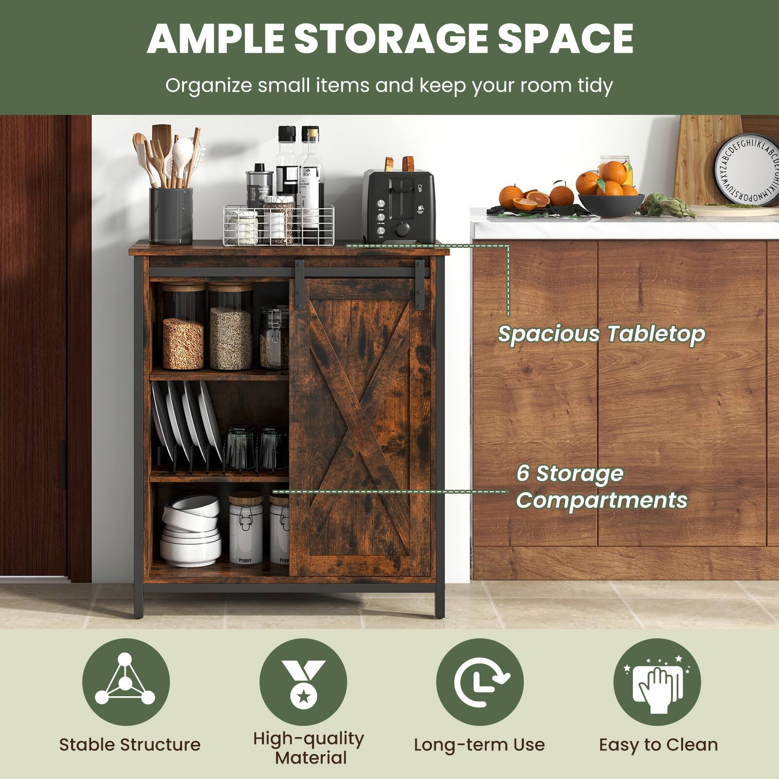 AMPLE STORAGE SPACE Organize small items and keep your room tidy

Spacious Tabletop
6 Storage Compartments
Stable Structure
High-quality Material
Long-term Use
Easy to Clean