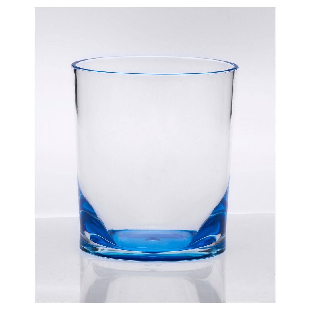 Front. APRILSOUL - Oval Halo Acrylic Glasses Set of 4 DOF Plastic BPA Free Cocktail Drinkware Water Tumblers - Blue.