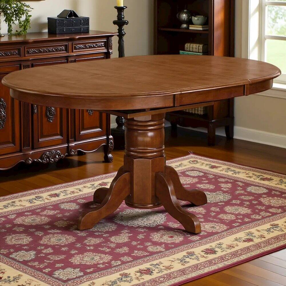 Left. FurniFact - Elegant Oval Dining Table – Expandable Round Dining Table for 6 - Saddle Brown.