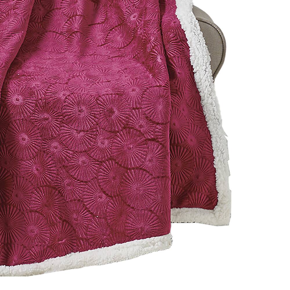 Alt View 2. Noble House - Plazatex Louvre Sherpa Decorative Super Soft Throw Blanket for Sleep/Decor 50" x 60" Burgundy - Burgundy.