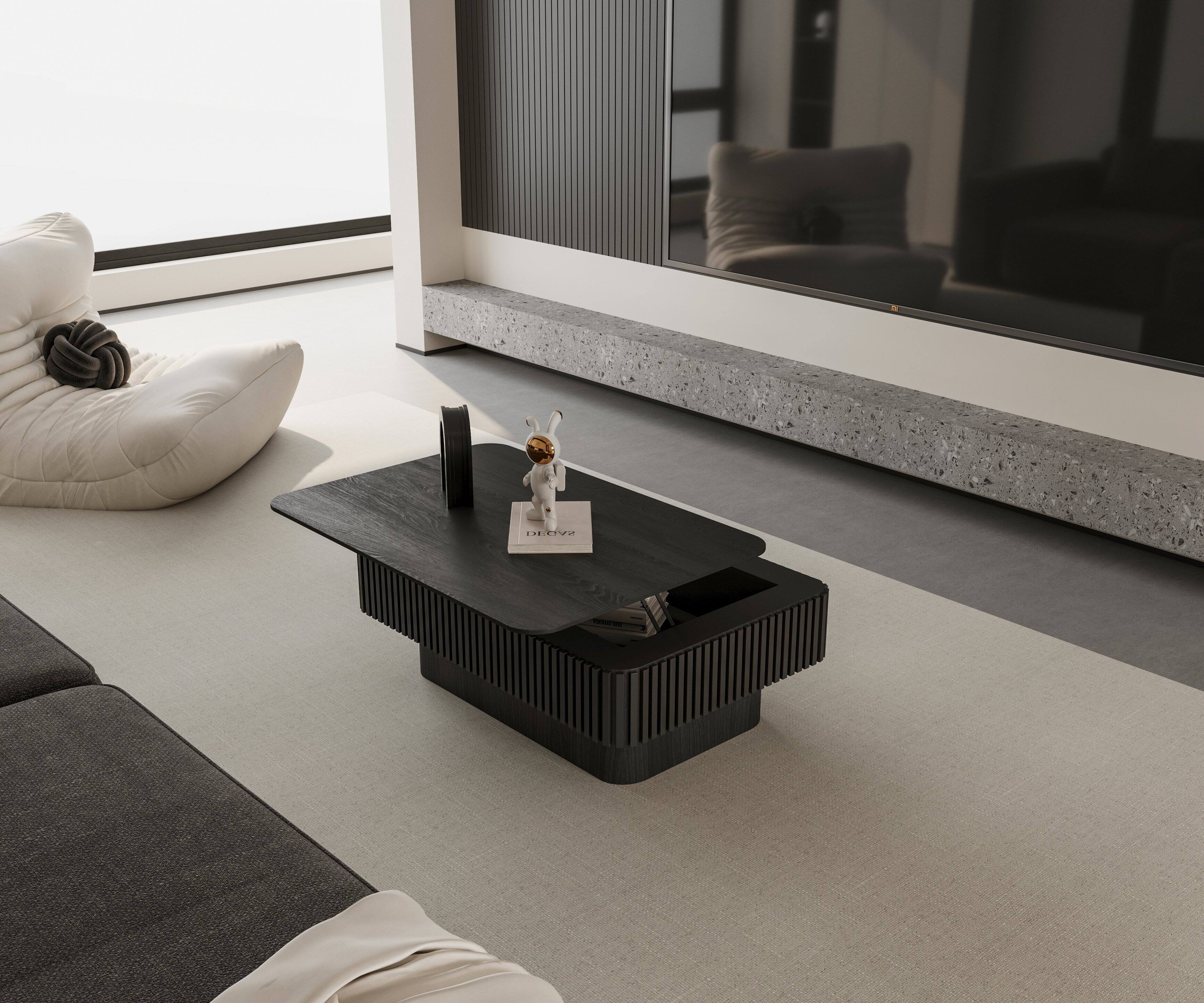 Alt View 1. Loheer - Loheer Lift Top Coffee Table Black Fluted Adjustable Height Coffee Table with Storage for Modern Apartment 38.6 Inch - Black.