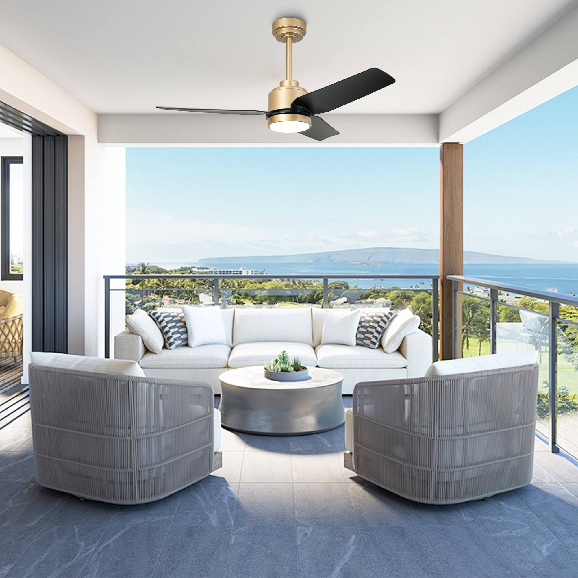 Alt View 1. Vaczon - 42" Modern Gold ABS 3-Blade Smart Ceiling Fan with Light and APP Control - Gold.