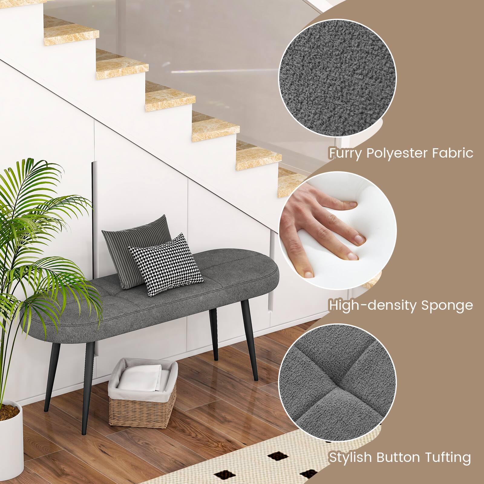 Furry Polyester Fabric, High-density Sponge, Stylish Button Tufting