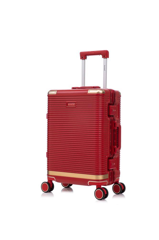 Angle. BreeBe - 3-Piece Luggage Set 20/24/28inch, PC+Aluminum Suitcases with Stylish Aluminum Frame and Password Lock, Travel Ready - Red.