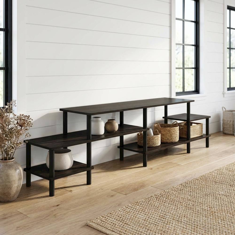 Alt View 1. FurniFact - Espresso Wooden Entertainment Center for TVs up to 80 Inches with Ample Storage - Brown Black.